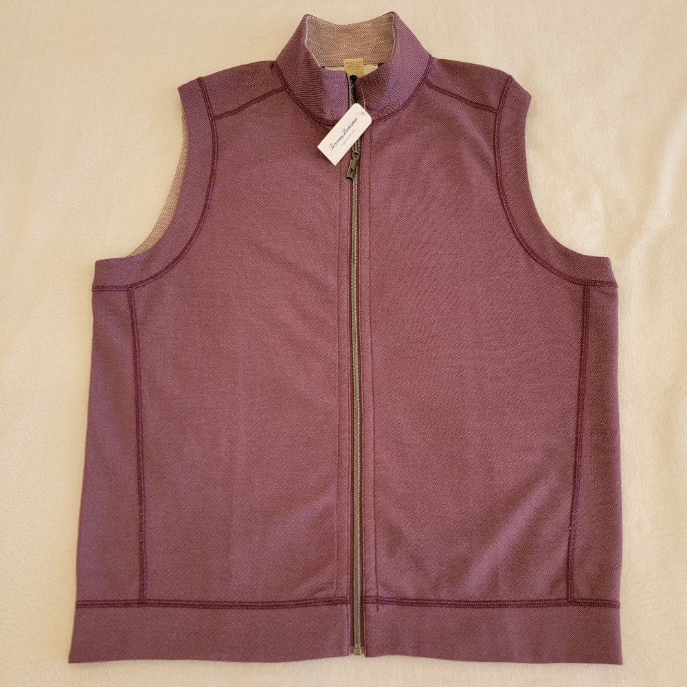 Tommy Bahama Reversible Switch It Up Full Zip Vest Size Large Heather Matte Plum